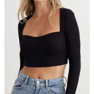 Open Edit Black Bustier Milkmaid Peasant Dark Fairy Long Sleeve Crop Top‎ M